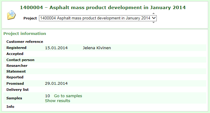 InnoLIMS Extranetin kuvakaappaus