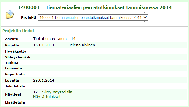 InnoLIMS Extranetin kuvakaappaus